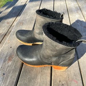 n No.6 5" Shearling Clog Boot Mid Heel black shearling Size 41